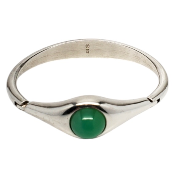 Sterling Silver Green Chrysoprase Gemstone Hinged Bangle Bracelet #20645 - Picture 1 of 10